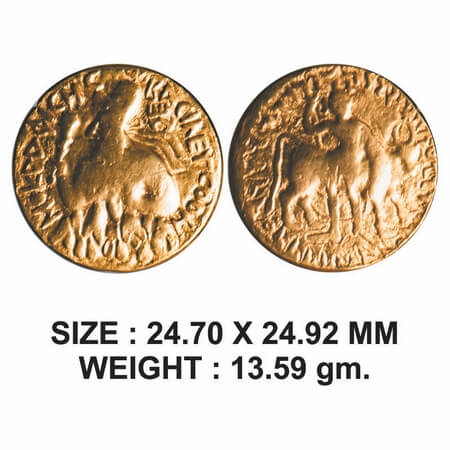 Kushanas, Wima Kadphises, Gold Double Dinar, 13.59g, Obv: Bust of the king wearing diadem 
