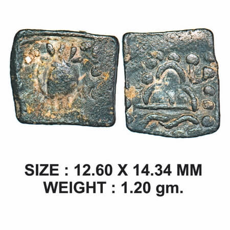 Western Kshatarapas, Damasena, Lead Unit, 1.20g, Obv: Front facing Bull within dotted circ