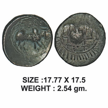 Post-Vakataka, Khandesh Region, Kushal, Vishnukundin type, Copper Alloy, 2.45g, Obv: Humpe
