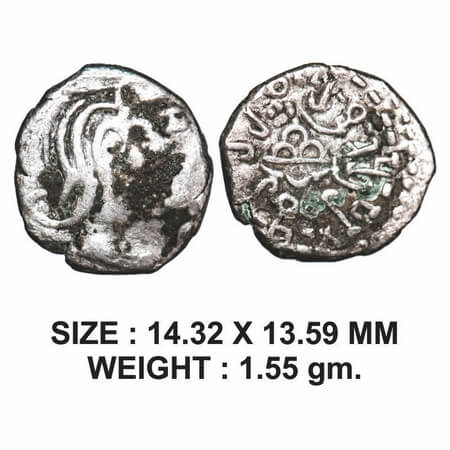 Traikutakas, Dahrasena (c. 4th Cent AD), Silver Drachma,1.55g, Obv: Profile bust of king f