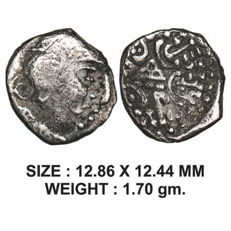 Traikutakas, Dhrahasena (4th Cent AD), Portrait type, Silver Drachma,1.70g, Obv: Profile b
