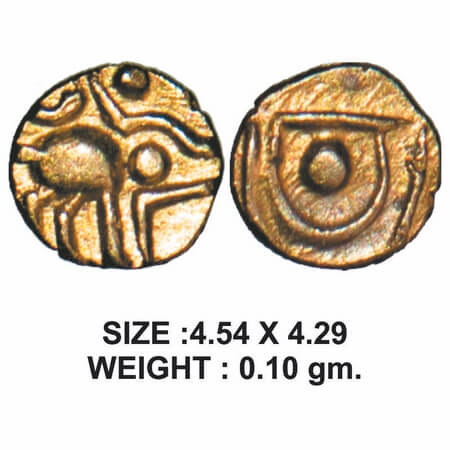 Kayasthas of Kurnool, Gold Fanam, 0.10g, Ambadeva (c 1273-1302 AD ), Obv: Varaha (Boar) st