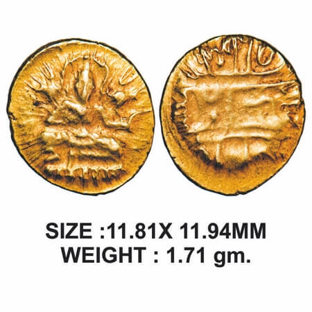 Vijayanagar Kingdom, Krishnadevaraya (c. 1509-1529 AD), Gold ½ Pagoda, 1.72g, Obv: Baby ba