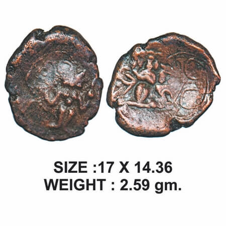 Madura Nayaks, Copper Unit, 2.59g, Double struck, Obv: Standing figure, Rev: A figure with