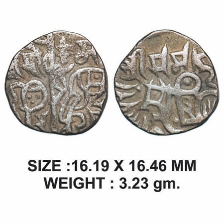 Rajas of Dehli, Someshwardev, Billon Jital, 3.23g, Obv: Recumbent bull facing left with Sa