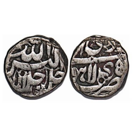 Akbar, Silver ½ Rupee, 5.52g, Lahore Mint, Ilahi Type, Month 'Di', Year 45. KM 66.3. About