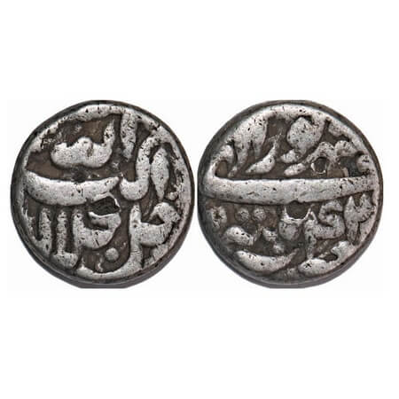 Akbar, Silver Rupee, 11.24g, Patna Mint, Ilahi Type, Month 'Sharewar' Year 42. KM 93.14. F