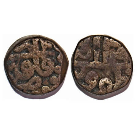 Akbar, Copper ½ Dam, 9.82g, Urdu Zafar Qarin Mint, Ilahi type, dotted border can be seen o