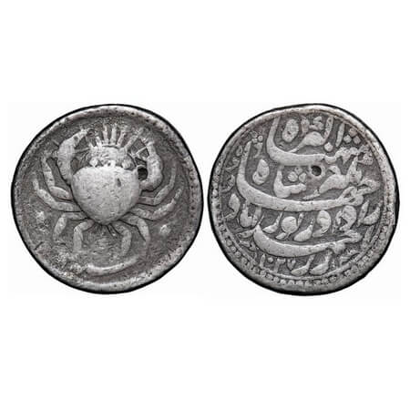Jahangir, Silver Zodiac Rupee, 11.20g, Ahmadabad Mint, Cancer sign, AH 1027/13 RY, Obv: A 