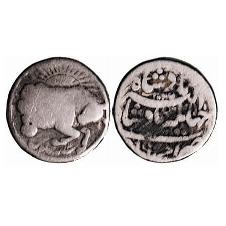 Jahangir, Silver Zodiac Rupee, 11.11g, Ahmadabad Mint, Tauras (bull) sign, AH 1027/13, Obv