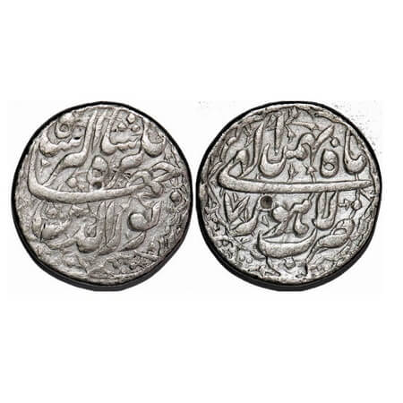 Jahangir, Silver Rupee, 10.71g, Lahore Mint, Ilahi Type, Month 'Bahman' Year 7. with ornam