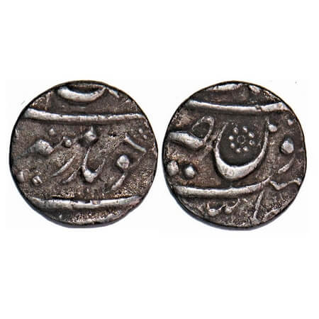 Aurangzeb, Silver 1/8 Rupee, 1.30g, Aurangabad Mint on top. KM Unlisted. Very Fine, Very R