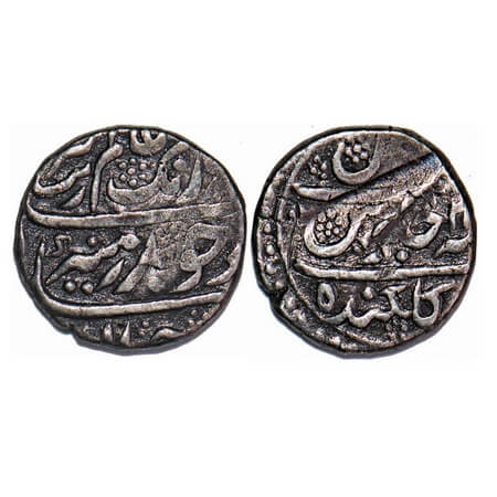 Aurangzeb, Silver ¼ Rupee, 2.81g, Golkanda Mint, 2(1) RY, with dotted border on reverse. K