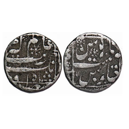 Aurangzeb, Silver ½ Rupee, 5.07g, Junagarh Mint, 15 RY, Square area type legends different