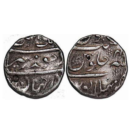 Aurangzeb, Silver Rupee, 11.44g, Mailapur Mint, 4x RY, complete mint name on reverse. KM 3