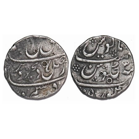 Farrukhsiyar, Silver Rupee, 11.13g, Kora Mint, AH 11(26)/3 RY, trident type symbol on reve