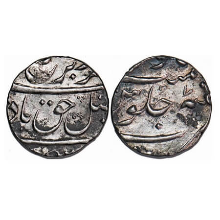 Farrukhsiyar, Silver ½ Rupee, 5.77g, Surat Mint, 7 RY, last years of reign. KM 375.2. Very