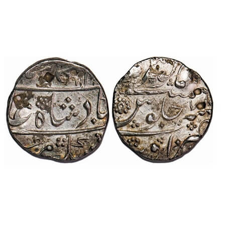Muhammad Shah, Silver Rupee, 11.04g, Ausa Mint, AH 11(37)/7 RY, beautiful dotted flowers a