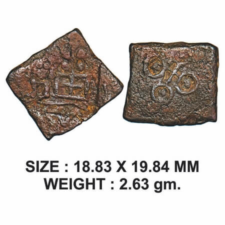 Post-Mauryan, Ujjaini Region, Uninscribed type, Copper Unit, 2.63g, Obv: Crude representat