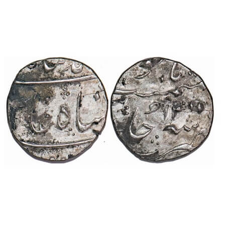 Muhammad Shah, Silver ½ Rupee, 5.59g, Surat Mint, 14 RY. KM 433.4. Very Fine, Scarce.