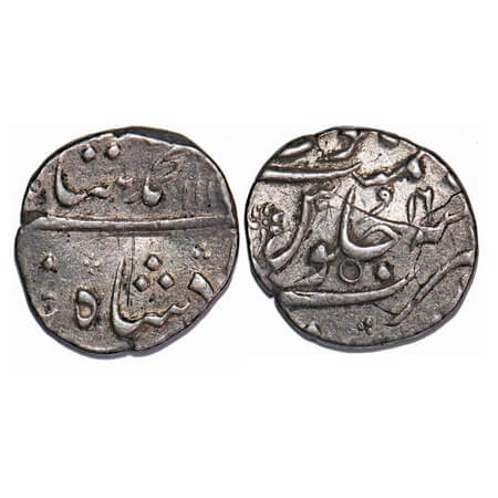 Muhammad Shah, Silver ½ Rupee, 5.76g, Surat Mint, AH 114x/16 RY. KM 433.4. Very Fine, Scar
