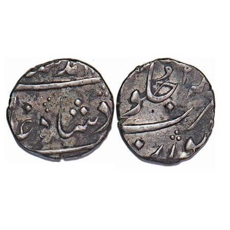 Muhammad Shah, Silver ½ Rupee, 5.74g, Surat Mint, AH 11xx/21 RY. KM 433.4. Very Fine, Scar