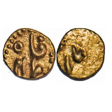 Alamgir II, Gold Fanam, 0.19g, unseen mint, 4 RY, Obv: Alamgir, Rev: Falam and RY date. KM