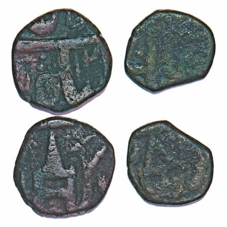 Shah Alam II, Copper ½ Paisa & ¼ Paisa, 5.89, 3.19g, (Akbarabad Mint), Dagger and spear he