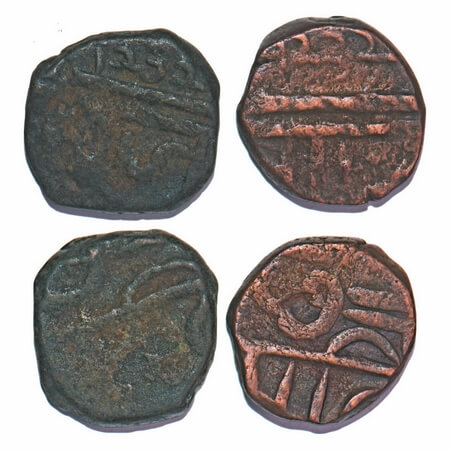 Maratha Confederacy, Copper Shivrai Paisa, (2 Coins), Pune Mint, (struck under EIC Bombay 