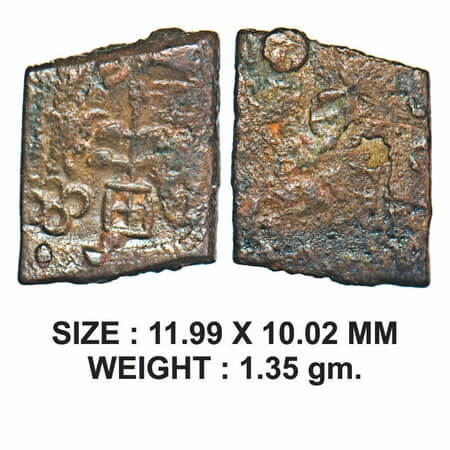 Post-Mauryan, Bihar Region, Uninscribed type, Copper Unit, 1.35g, Obv: Tree-in-railing in 