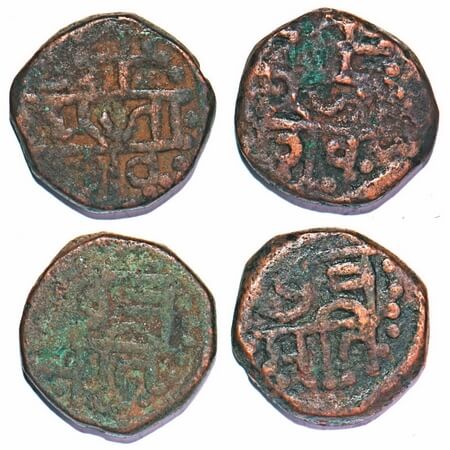 Maratha Confederacy, Copper Shivrai Paisa (2 Coins), 11.70,11.92g, Raighad type with dotte