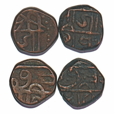 Maratha Confederacy, Copper Shivrai Paisa (2 Coins), Tanjore type, Obv: Shri Raja Shiv, Re