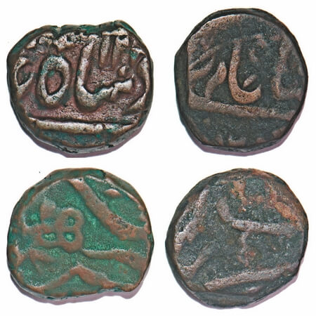 Maratha Confederacy, Copper Paisa (2 Coins), 9.59,8.13g, Agra Mint, Flower and pistol Type