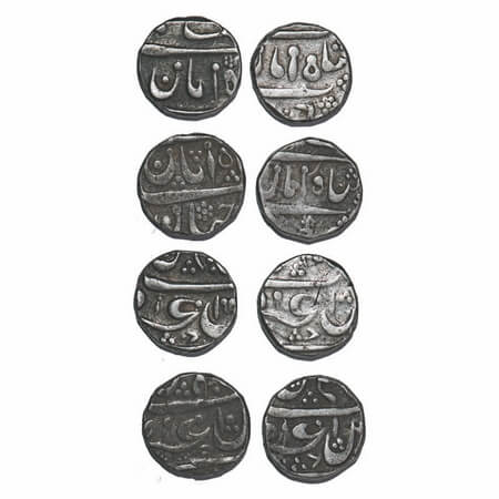 Maratha Confederacy, Silver Rupee (4 Coins different die varieties), 11.22gm, Azamnagar Mi