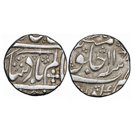 Maratha Confederacy, Silver Rupee, 11.12g, Kora Mint, RY 11, INO Shah Alam II. Sword and 4