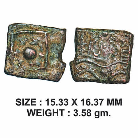 Post-Mauryan, Ancient Malwa Region, Uninscribed type, Copper Unit, 3.58g, Obv: Square wate