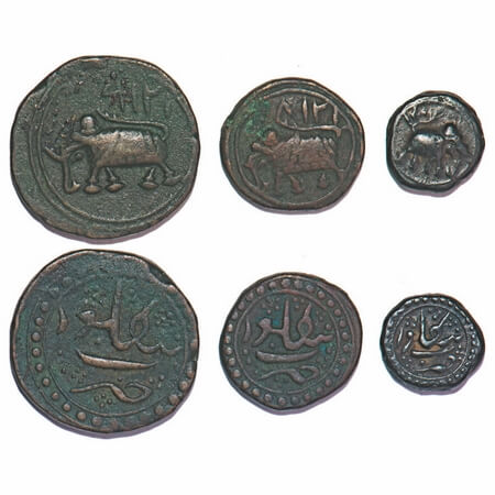 Mysore, Copper Paisa, 1/2 & 1/4 Paisa (3 Coins), 11.28, 5.51, 2.78g, Tipu Sultan, Bengalur