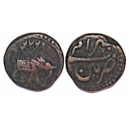 Mysore, Copper 1/2 Paisa, 5.35g, Tipu Sultan, Patan Mint, AM 1223 retro date, Obv: Elephan