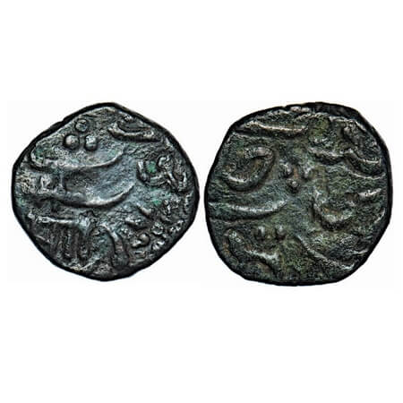 Baroda, Copper Square Paisa, 7.23g, Sayaji Rao II (AH 1235-1264/1819-1847 AD), 'Sa' and sc