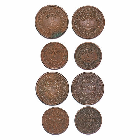 Baroda, Copper 2 Paisa & Paisa (4 Coins), Sayaji Rao III (VS 1932-1995, 1875-1938 AD). VS 