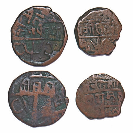 Chamba, Copper Paisa (2 Coins, small and big), 4.00g, Sri Singh (1844-1870 AD). Trident Ty