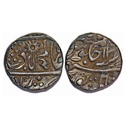 Chhatarpur, Silver Rupee, 11.18g, INO Shah Alam II, 13 RY, 'Ru' in devnagari on obv., trid