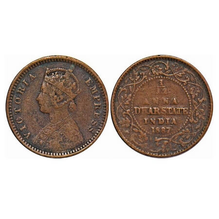 Dhar, Copper 1/12 Anna, 1.98g, Anand Rao III, 1887 AD, bust of Victoria Empress on obv. KM