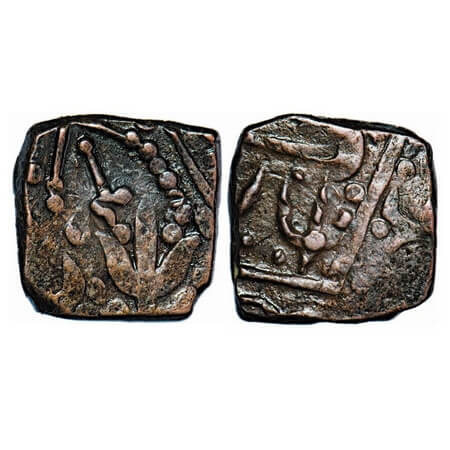 Gwalior, Copper Square Paisa, 12.53g, Kachha Paisa. Both side Trident/Trishul & ankush. KM