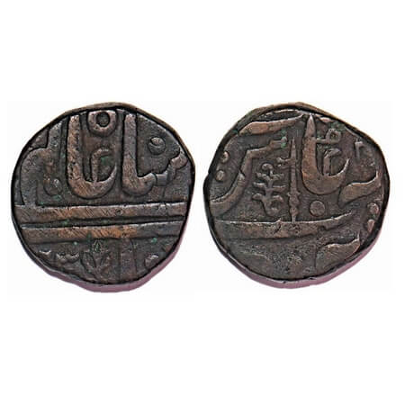 Indore, Copper ½ Anna, 16.46g, British Protectorate Issue, INO Shah Alam II, AH (12)30, tr