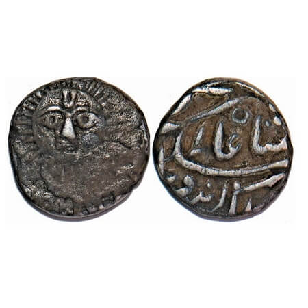 Indore, Silver ¼ Rupee, 2.78g, Shivaji Rao (1886-1903 AD), Indore Mint, Sun face between l