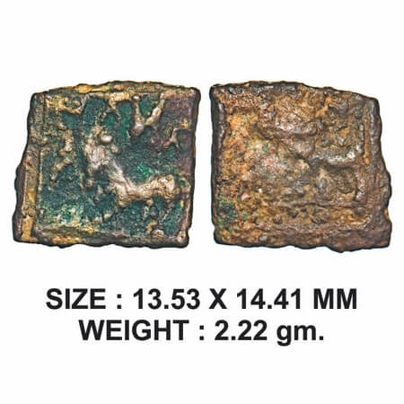 City State Issue, Suktimati, Cast Copper, 2.22g, Obv: Horse walking to left side above Bra