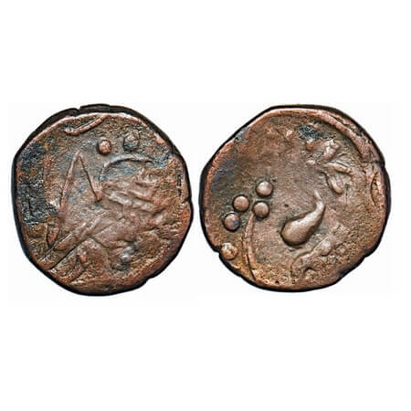 Jhabua, Copper Paisa, 9.32, Gopal Singh (VS 1897-1952 / 1840-1895 AD), Leaf type. KM Unlis