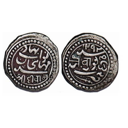 Junagadh, Silver Kori, 4.54g, Mahabat Khan III, AH 1292 / 1932 VS, Obv: Nawab Bahadur Maha