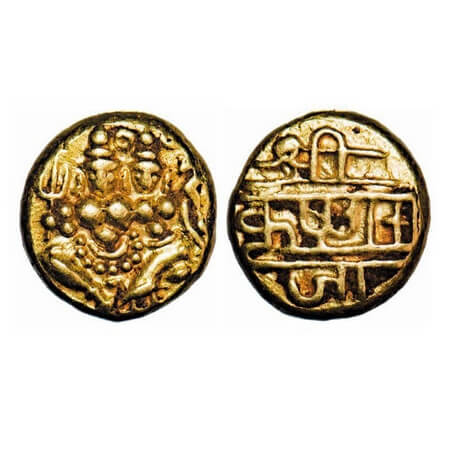 Mysore, Gold Pagoda, 3.42g, Krishna Raja Wodeyar (AH 1225-1285, 1810-1868 AD), Obv: Shiva-
